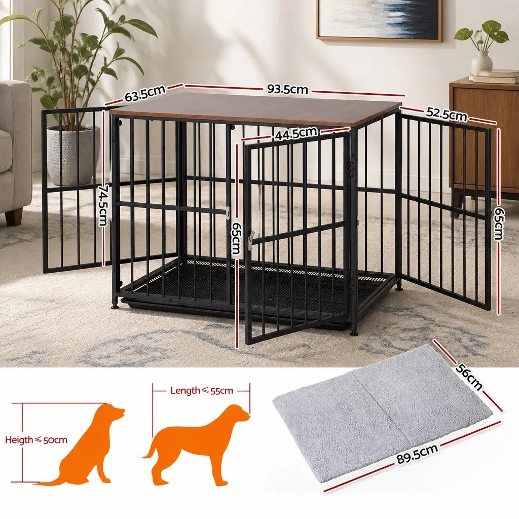 Dog Crate Furniture Wooden 93cm Black Metal Frame with Wood Accents