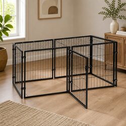 Large Dog Crate Cage Playpen 129cm Black Metal Puppy Pen Pet Enclosure