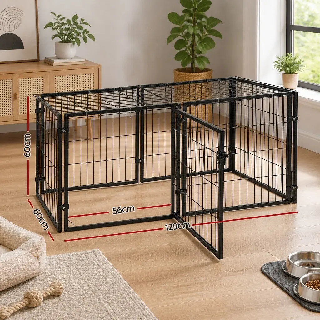 Large Dog Crate Cage Playpen 129cm Black Metal Puppy Pen Pet Enclosure