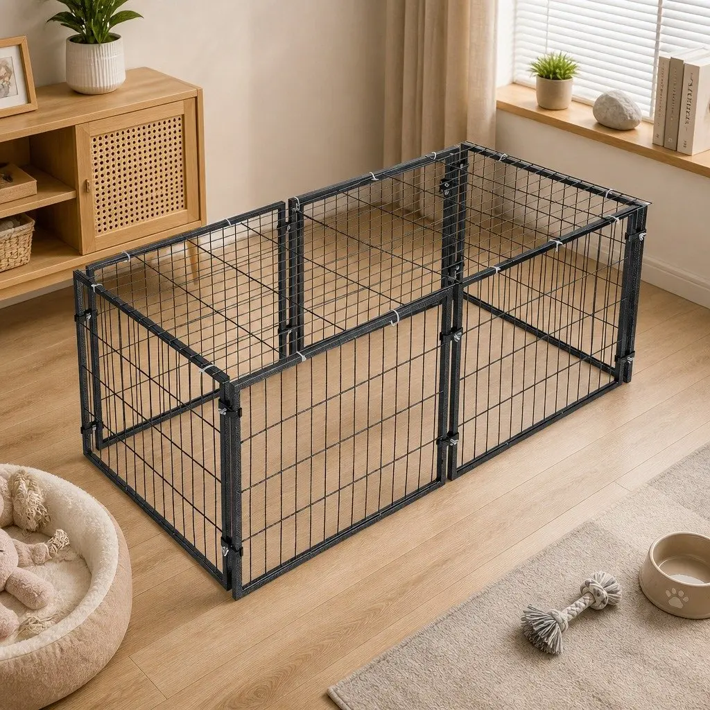 Large Dog Crate Cage Playpen 129cm Black Metal Puppy Pen Pet Enclosure