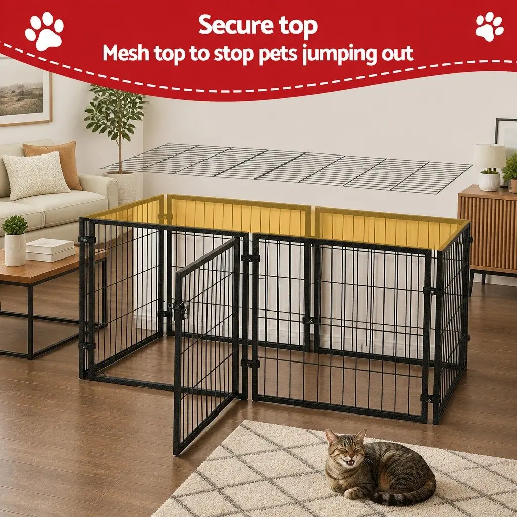 Large Dog Crate Cage Playpen 129cm Black Metal Puppy Pen Pet Enclosure