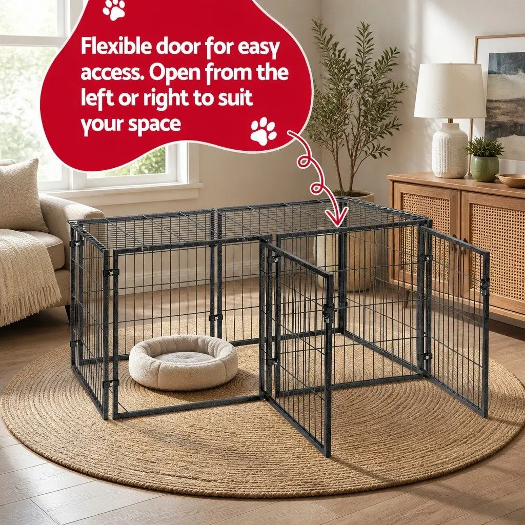 Large Dog Crate Cage Playpen 129cm Black Metal Puppy Pen Pet Enclosure