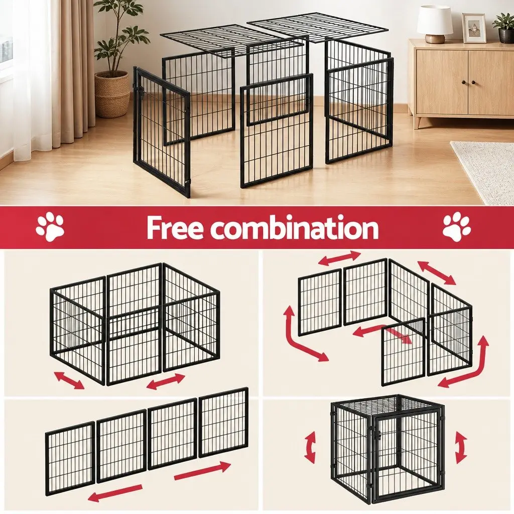 Large Dog Crate Cage Playpen 129cm Black Metal Puppy Pen Pet Enclosure