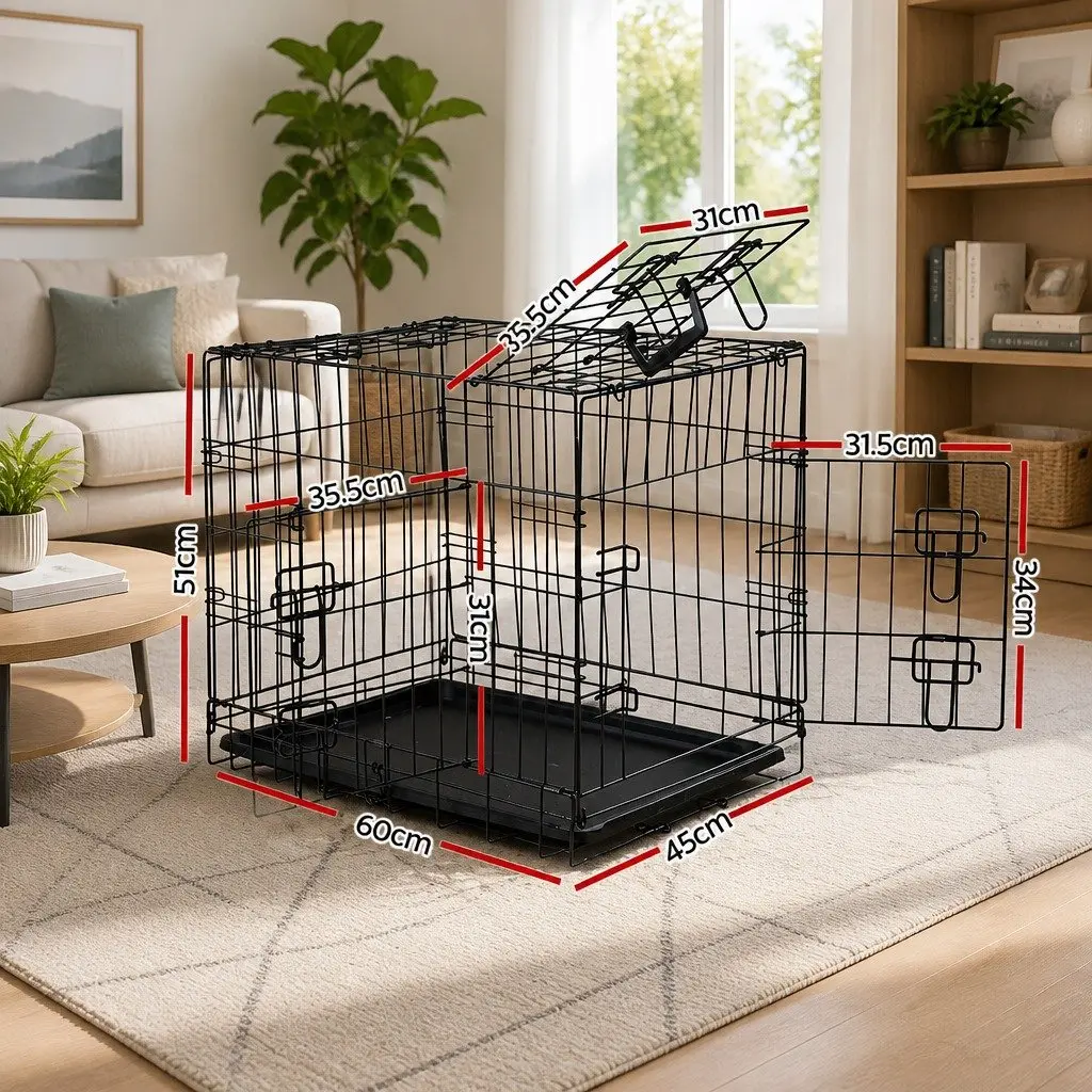 Dog Cage Metal 24 Inch Foldable Black with 3 Doors