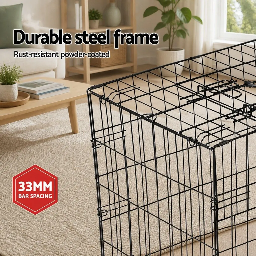 Dog Cage Metal 24 Inch Foldable Black with 3 Doors