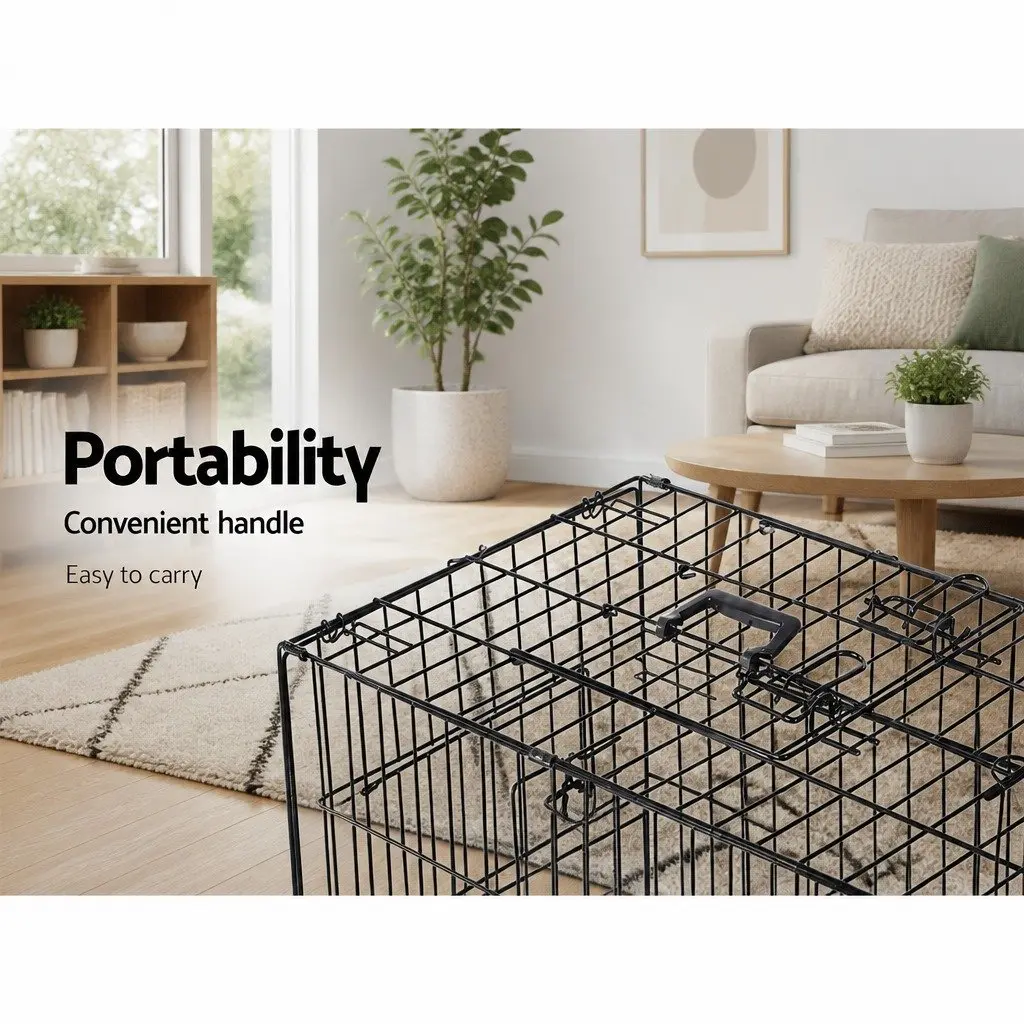 Dog Cage Metal 24 Inch Foldable Black with 3 Doors