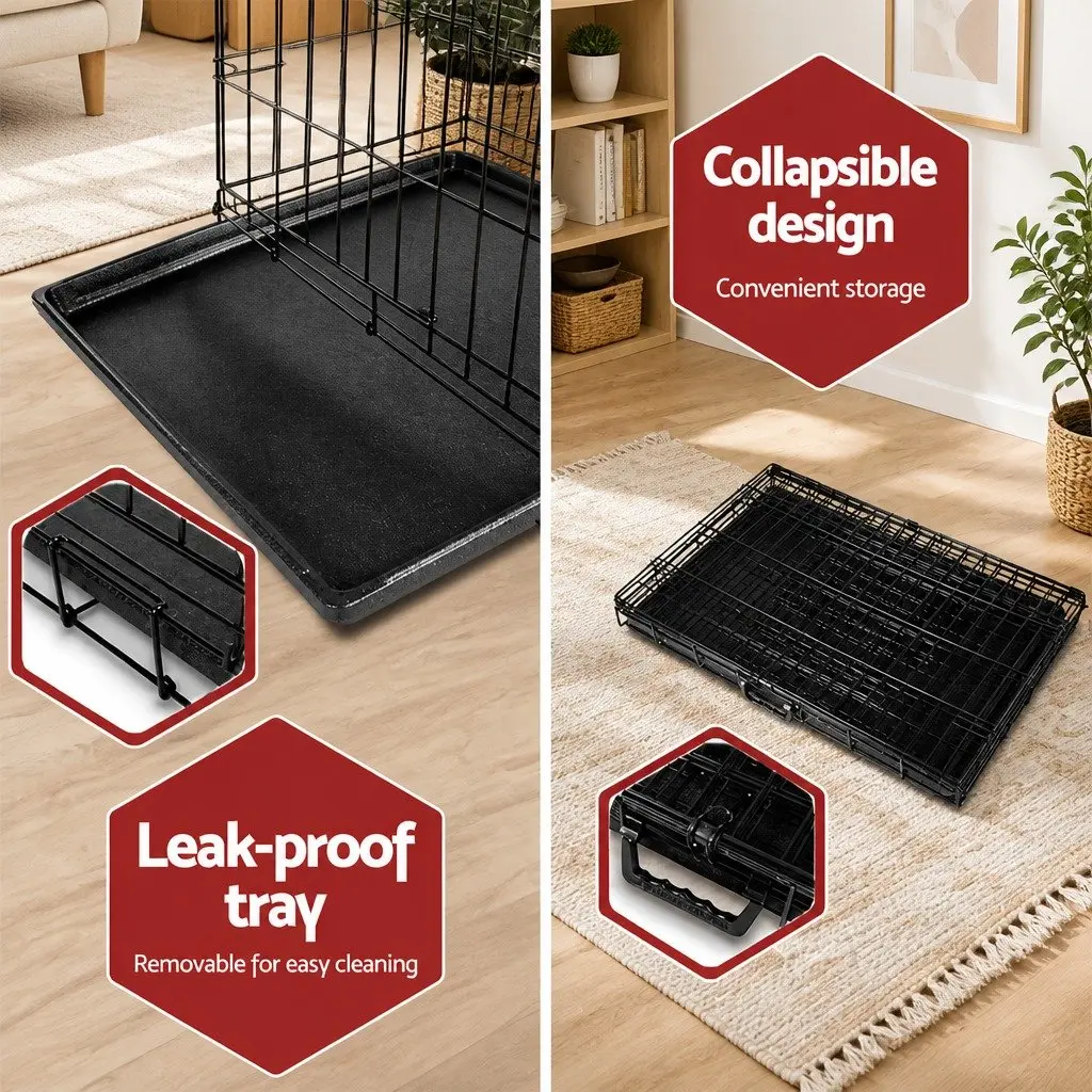 Dog Cage Metal 24 Inch Foldable Black with 3 Doors