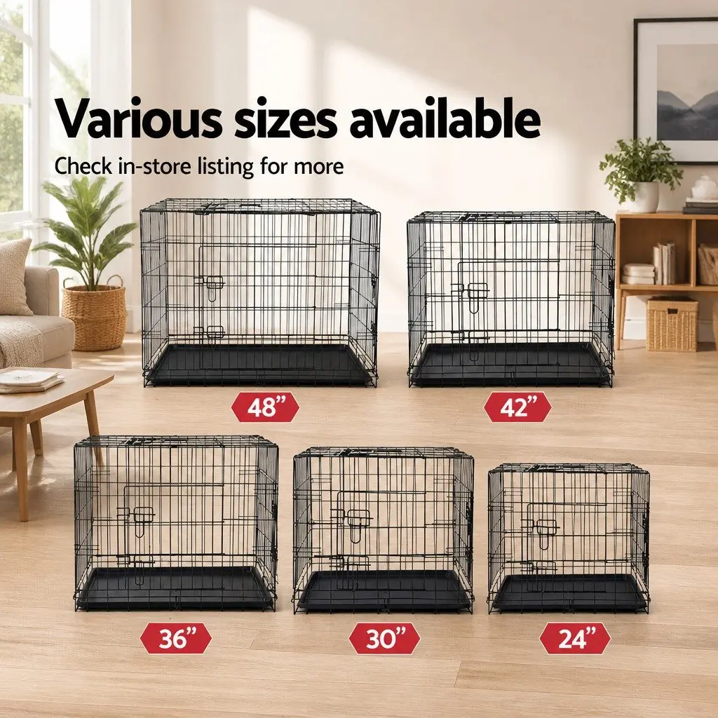 Dog Cage Metal 24 Inch Foldable Black with 3 Doors