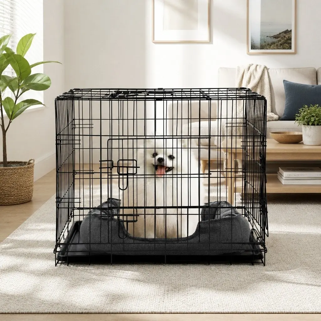 36 Inch Dog Cage Crate Kennel Foldable 3 Door Medium Pet Black
