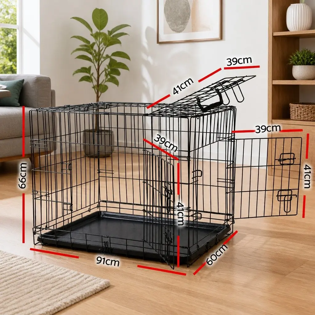 36 Inch Dog Cage Crate Kennel Foldable 3 Door Medium Pet Black