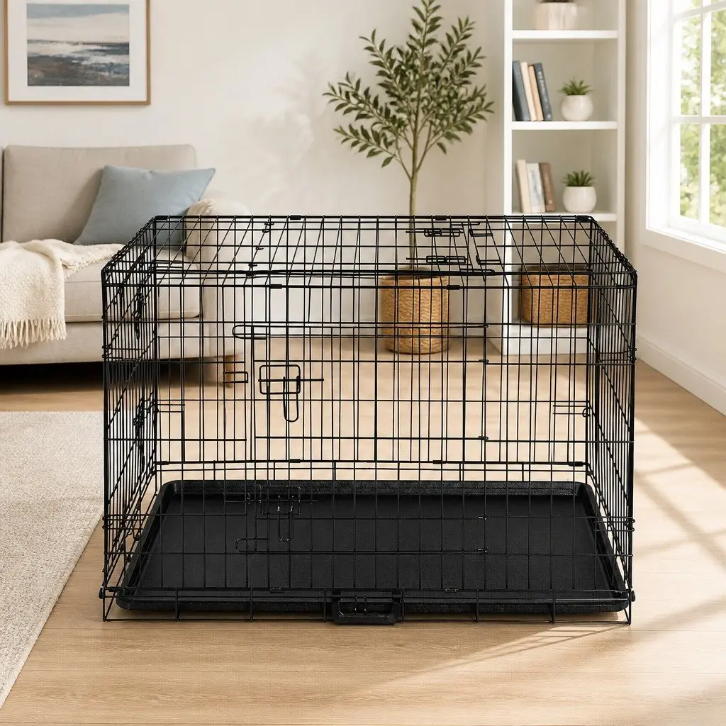 36 Inch Dog Cage Crate Kennel Foldable 3 Door Medium Pet Black