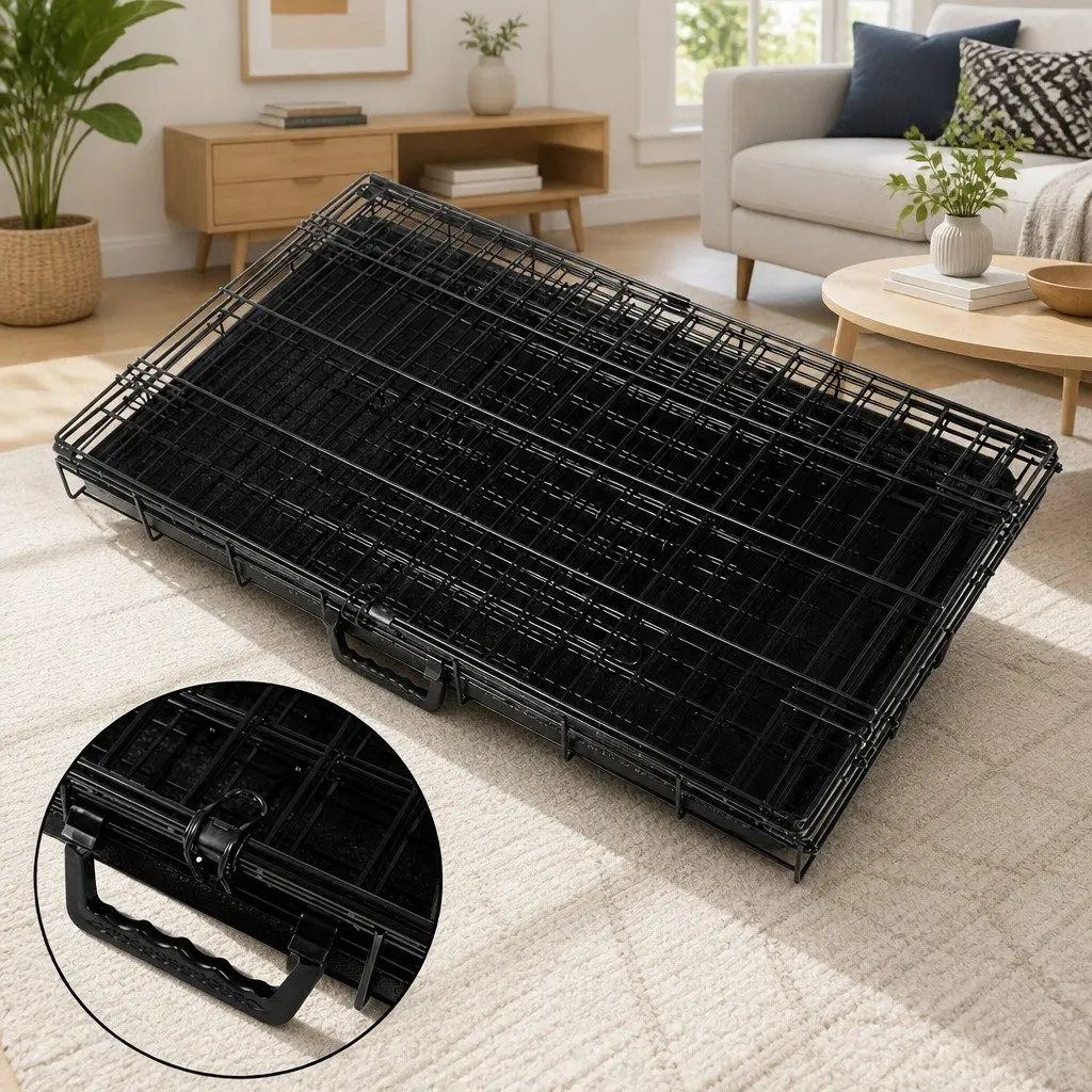 36 Inch Dog Cage Crate Kennel Foldable 3 Door Medium Pet Black