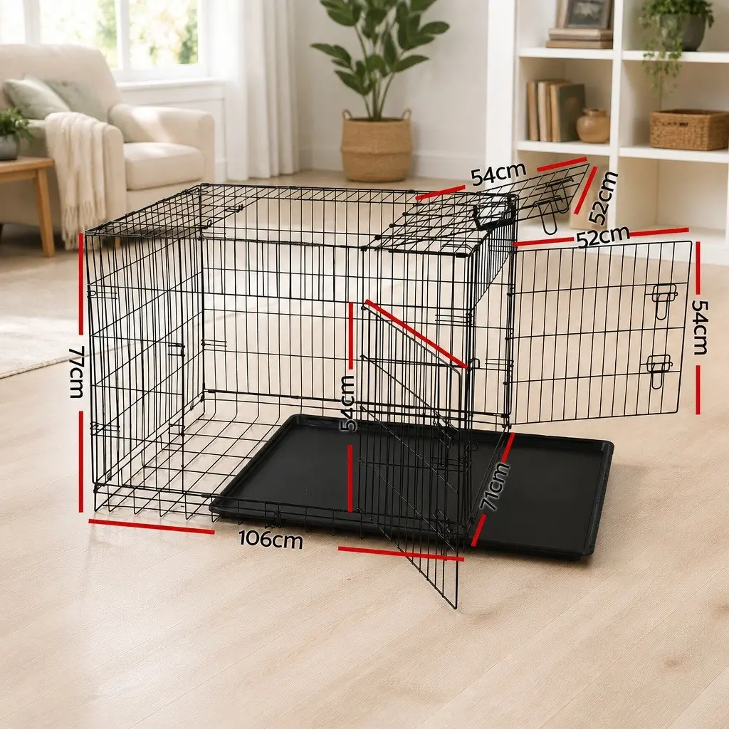 Large Foldable Dog Crate Metal 42 Inch Black with Three Access Doors for Pet Containment