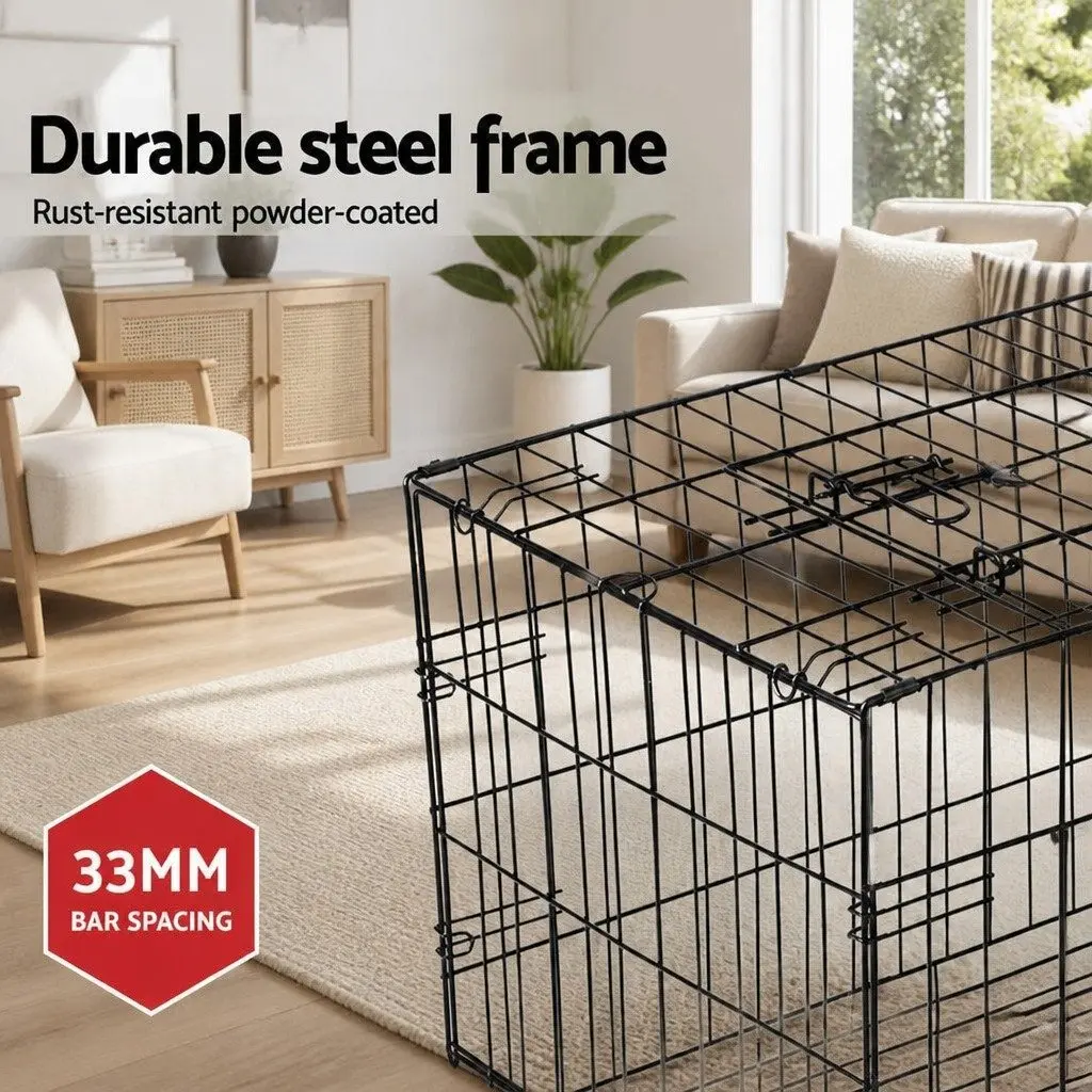 Large Foldable Dog Crate Metal 42 Inch Black with Three Access Doors for Pet Containment