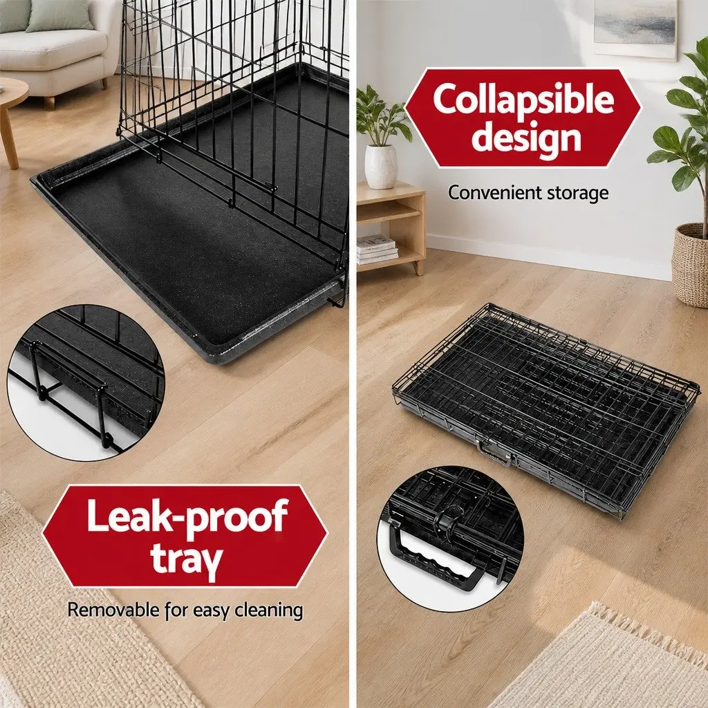 Large Foldable Dog Crate Metal 42 Inch Black with Three Access Doors for Pet Containment