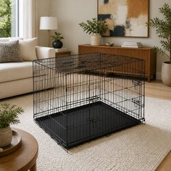 Large Dog Cage Crate Kennel 48" Foldable Pet Containment with 3 Access Doors