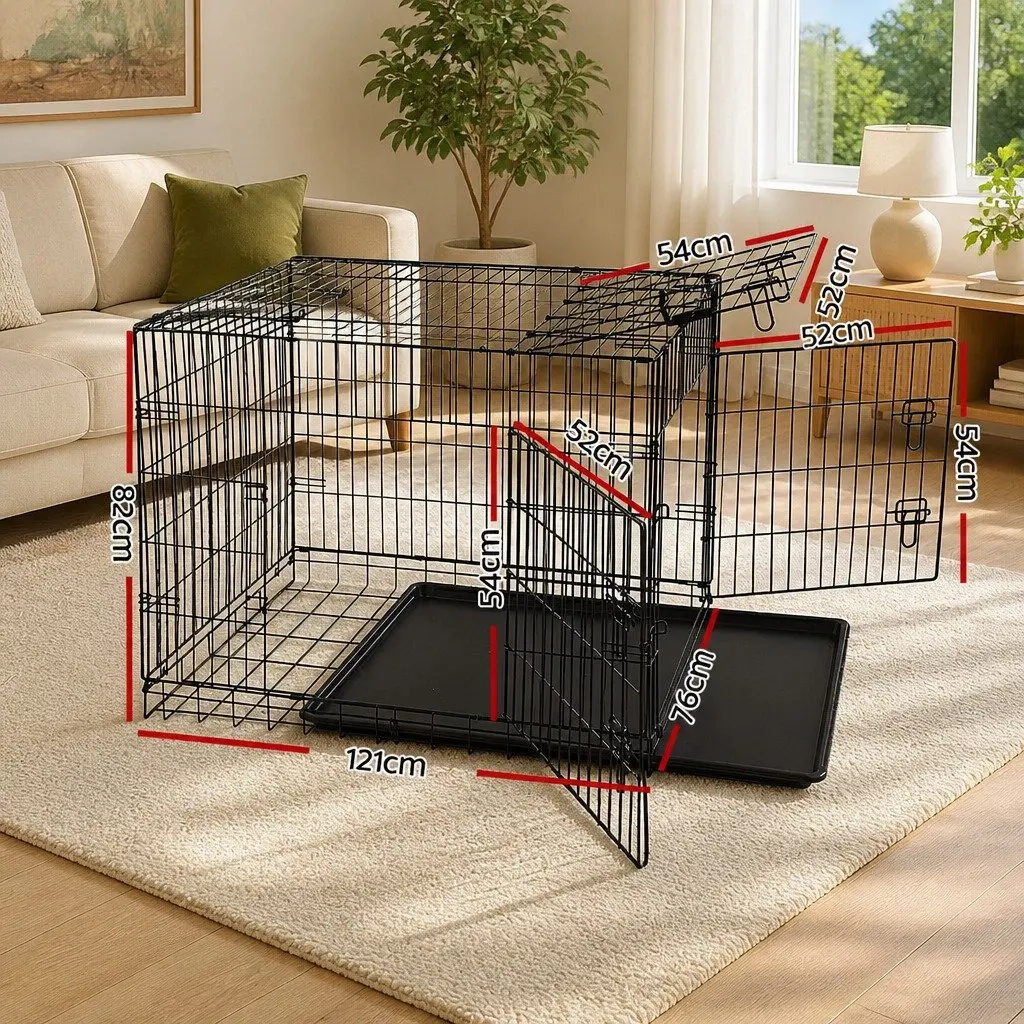 Large Dog Cage Crate Kennel 48" Foldable Pet Containment with 3 Access Doors