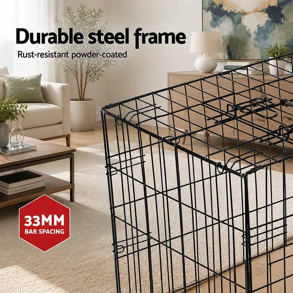Large Dog Cage Crate Kennel 48" Foldable Pet Containment with 3 Access Doors