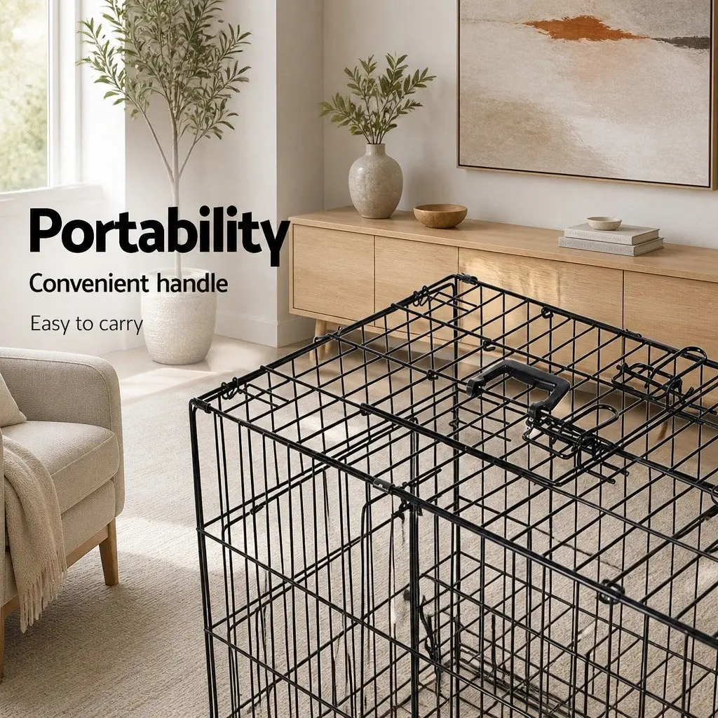 Large Dog Cage Crate Kennel 48" Foldable Pet Containment with 3 Access Doors