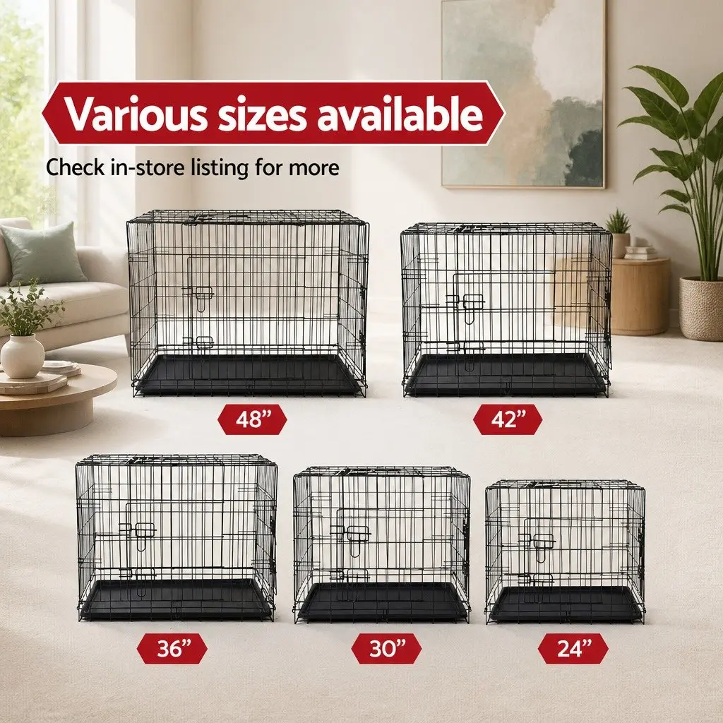 Large Dog Cage Crate Kennel 48" Foldable Pet Containment with 3 Access Doors