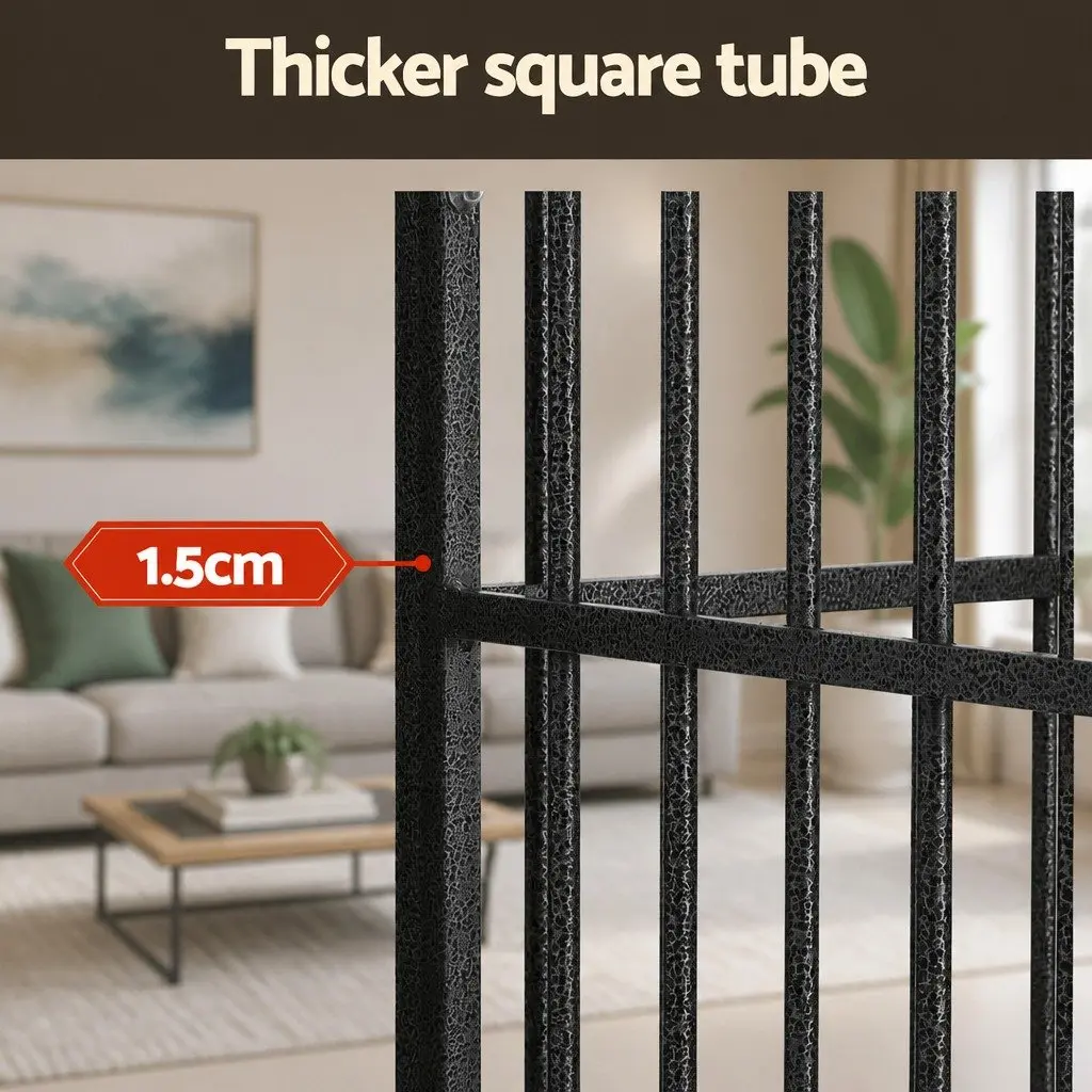 Dog Cage Crate Large Pet Kennel Lockable Wheels Removable Tray Metal Black
