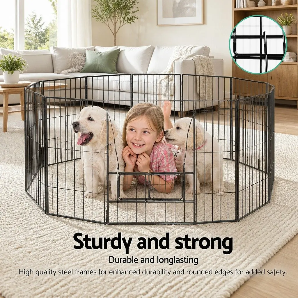 8 Panel Dog Playpen Powder-Coated Steel 24" Black Foldable