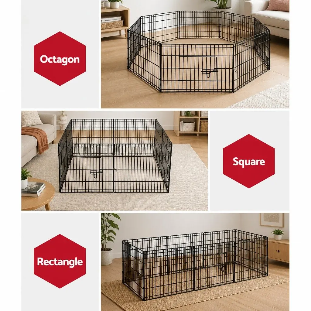 8 Panel Dog Playpen Powder-Coated Steel 24" Black Foldable