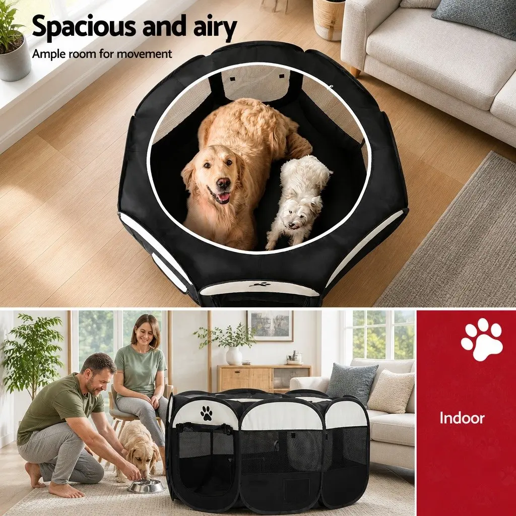 Pet Playpen Enclosure 3XL Foldable Indoor Outdoor Shelter with Removable Roof Black and White
