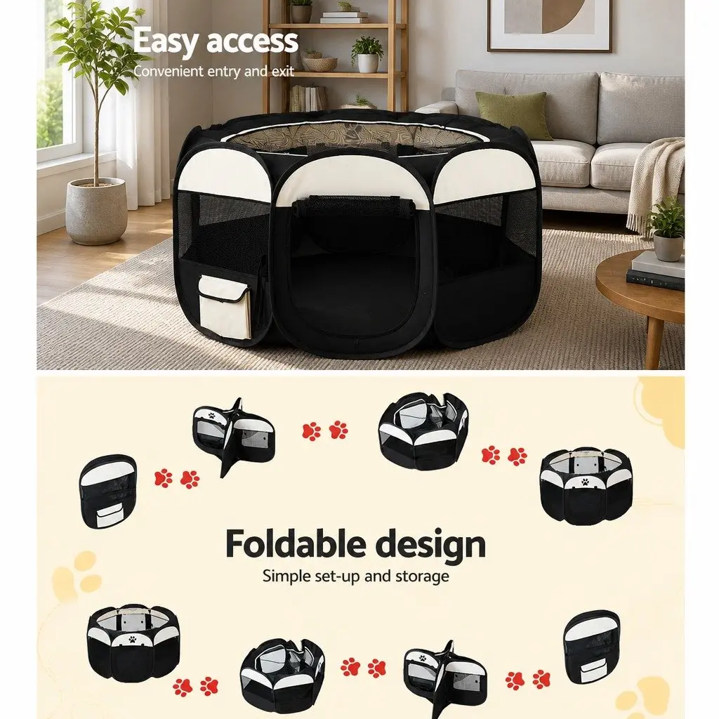 Pet Playpen Enclosure 3XL Foldable Indoor Outdoor Shelter with Removable Roof Black and White