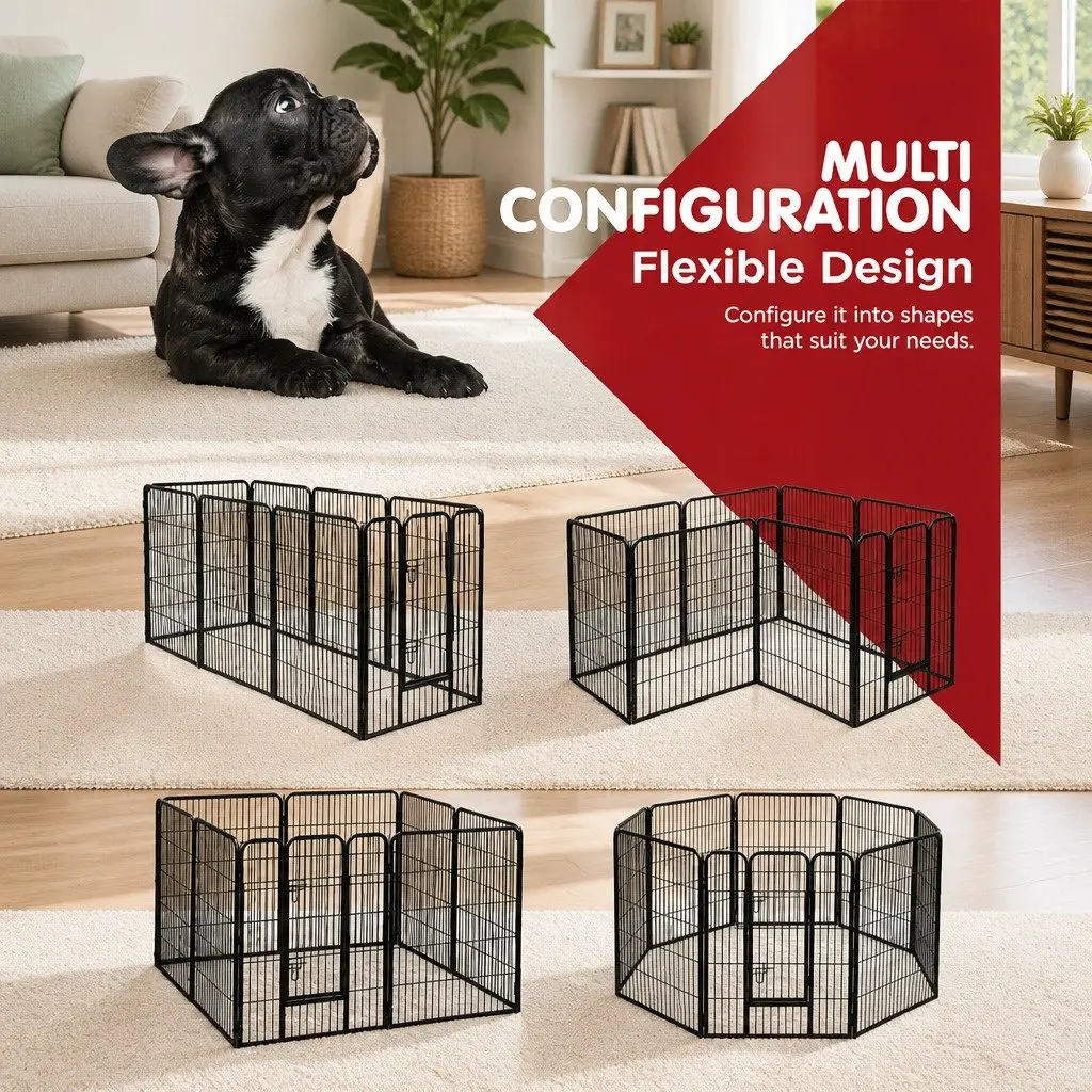 8 Panel Pet Playpen Foldable 40 Inch Steel Black Exercise Fence Enclosure