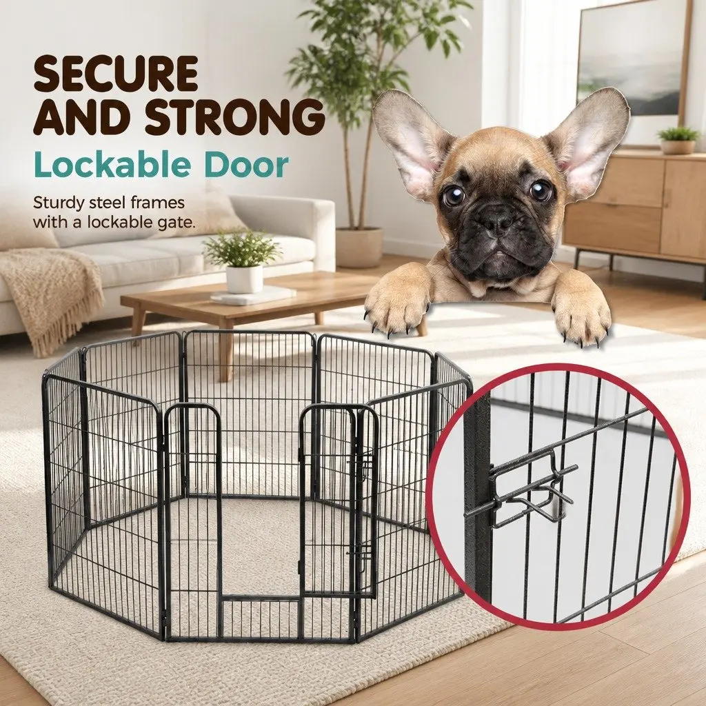 8 Panel Pet Playpen Foldable 40 Inch Steel Black Exercise Fence Enclosure