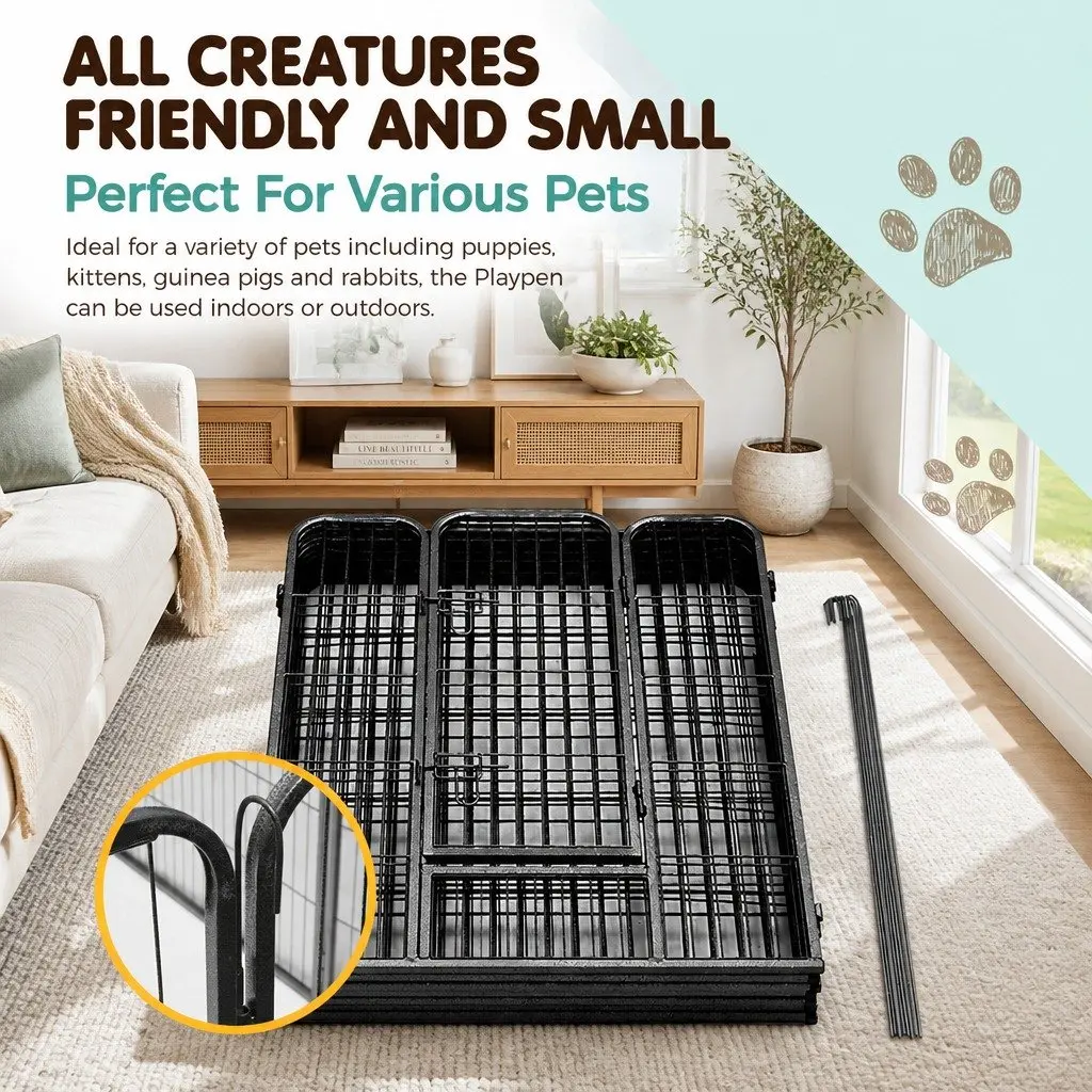 8 Panel Pet Playpen Foldable 40 Inch Steel Black Exercise Fence Enclosure