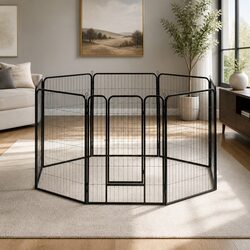 Dog Playpen 8 Panel Pet Enclosure Foldable Puppy Fence Play Pen Kennel Black