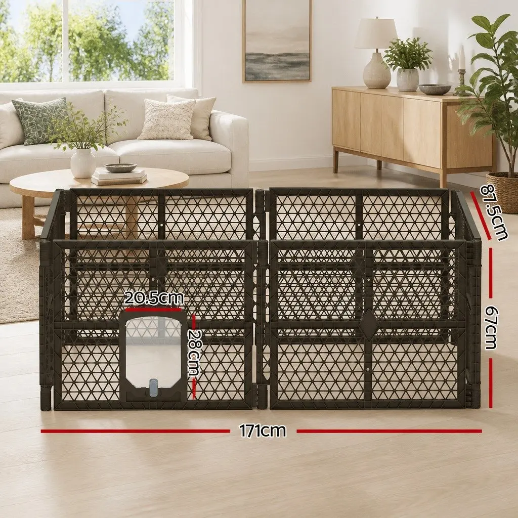 Dog Playpen Enclosure 6 Panel Plastic Foldable 87.5cm Brown