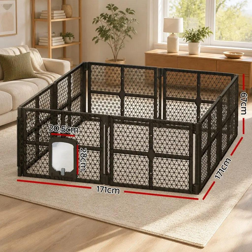 Dog Playpen 8 Panel PP Plastic Enclosure 87.5cm Brown Foldable