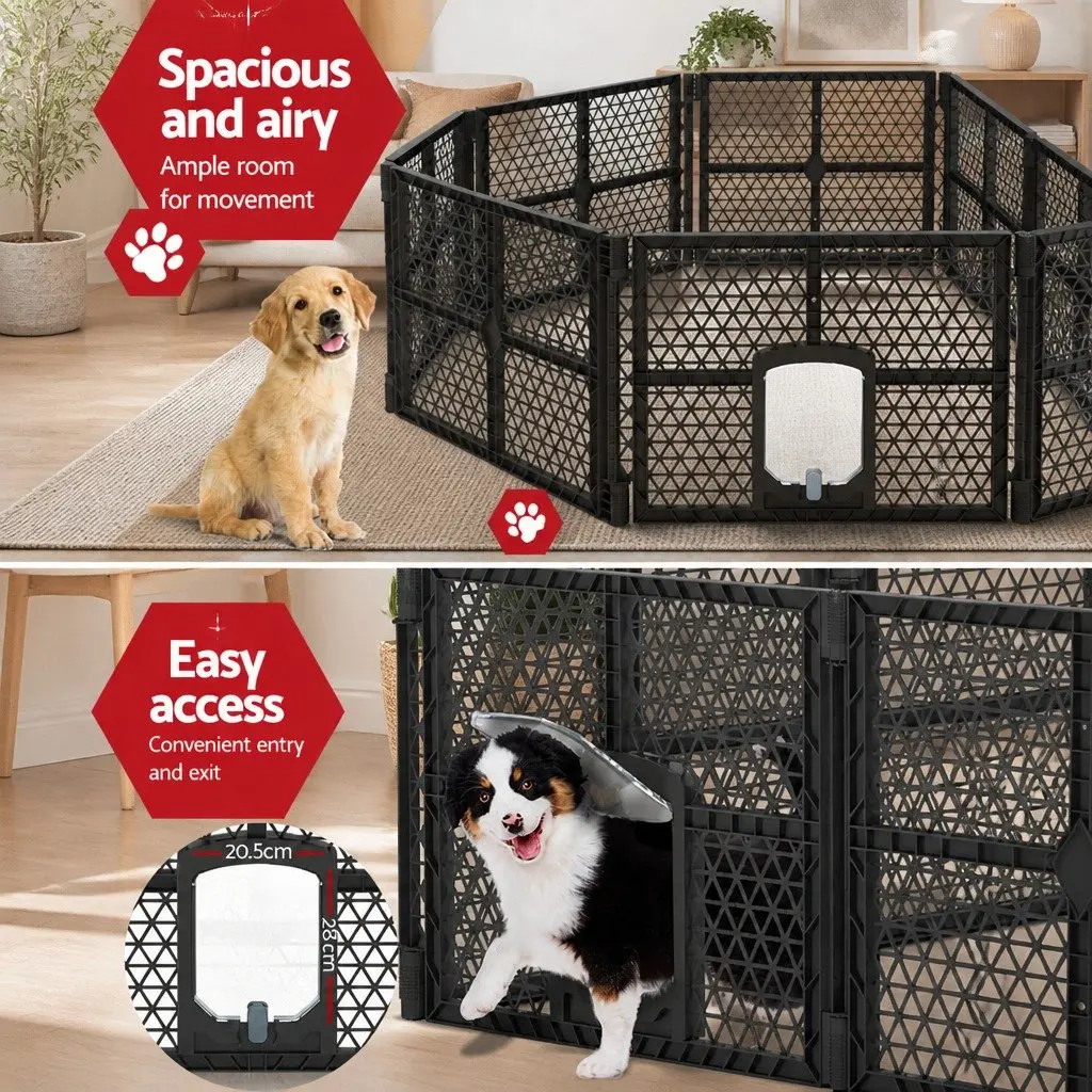 Dog Playpen 8 Panel PP Plastic Enclosure 87.5cm Brown Foldable