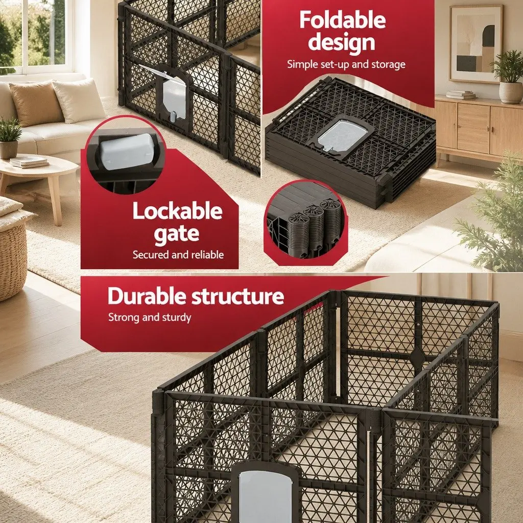 Dog Playpen 8 Panel PP Plastic Enclosure 87.5cm Brown Foldable