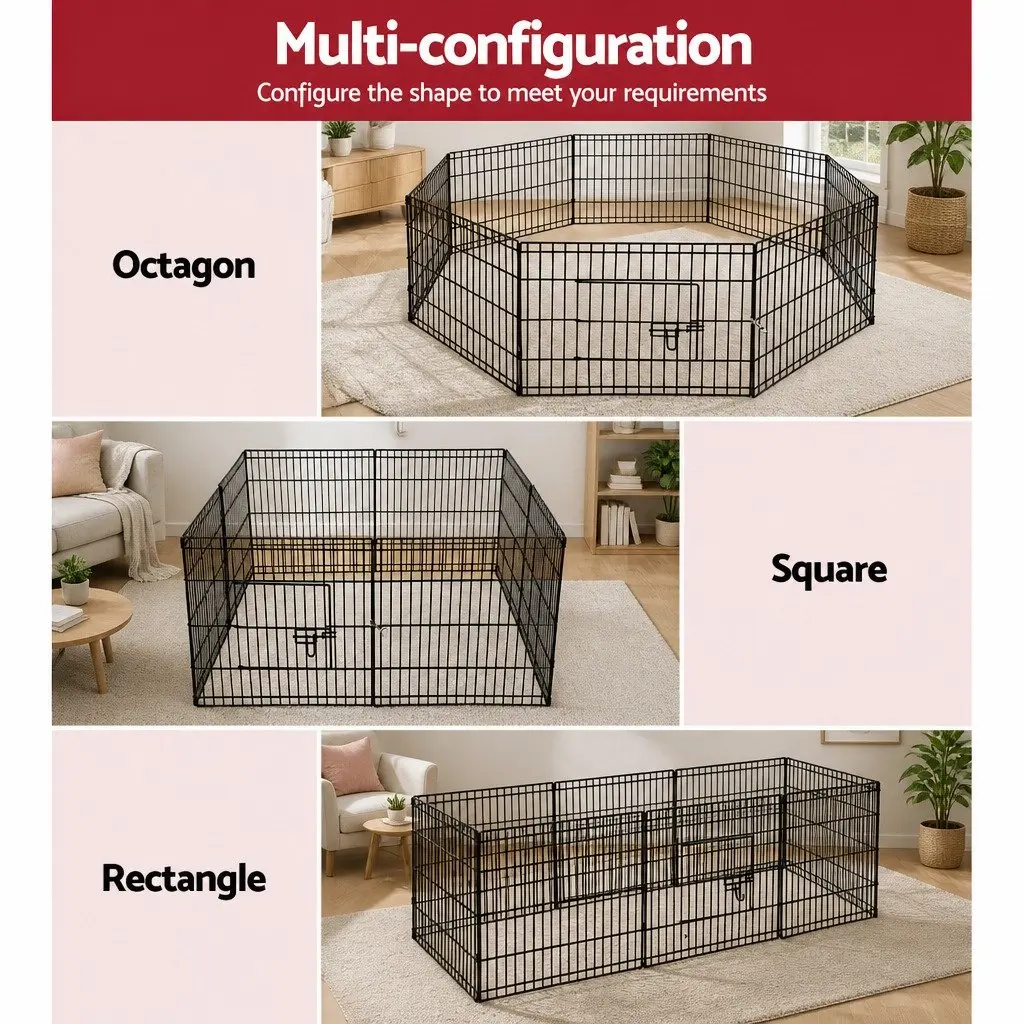 8 Panel Pet Playpen Powder-coated Steel 24 Inch Black Exercise Pen Fence Enclosure