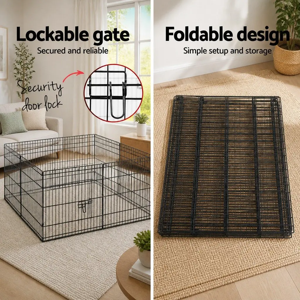 8 Panel Pet Playpen Powder-coated Steel 24 Inch Black Exercise Pen Fence Enclosure