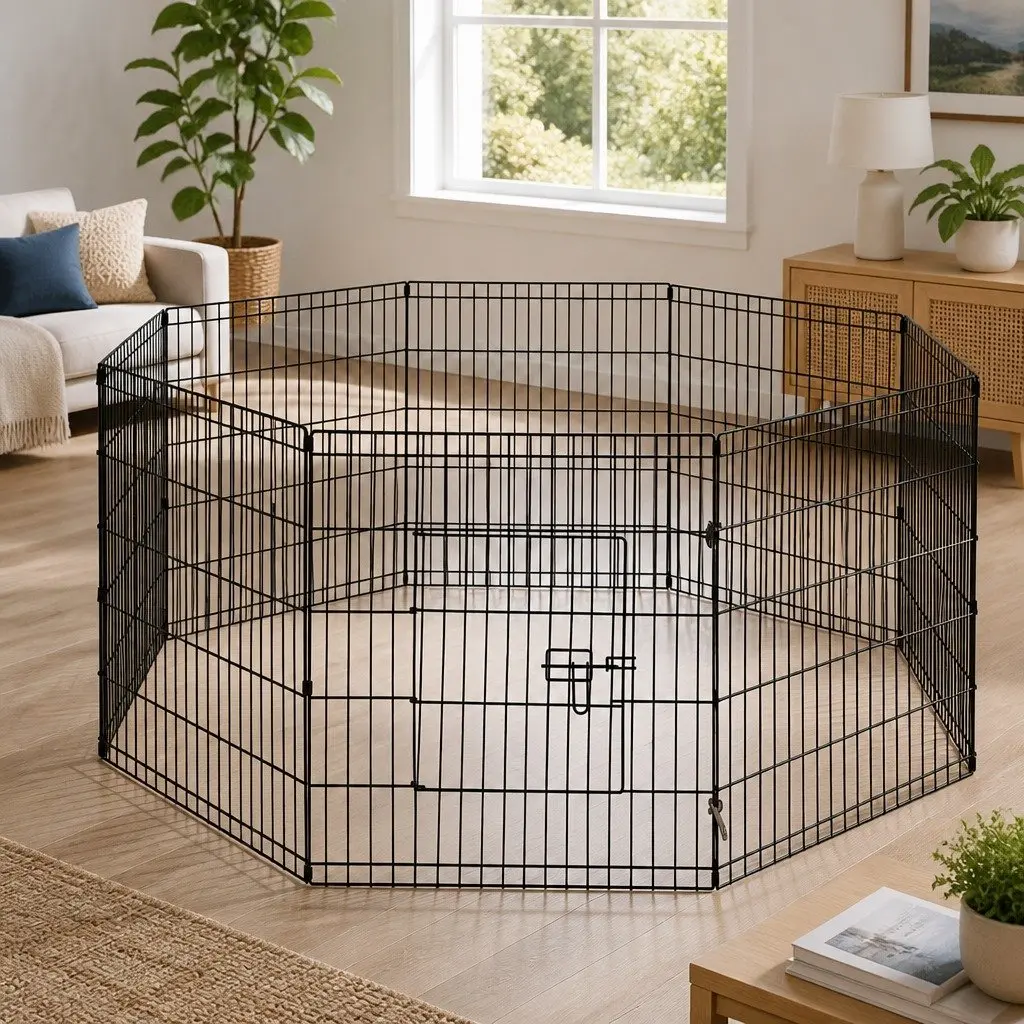 8 Panel Pet Playpen 30" Dog Exercise Fence Enclosure Foldable Indoor Outdoor Pen