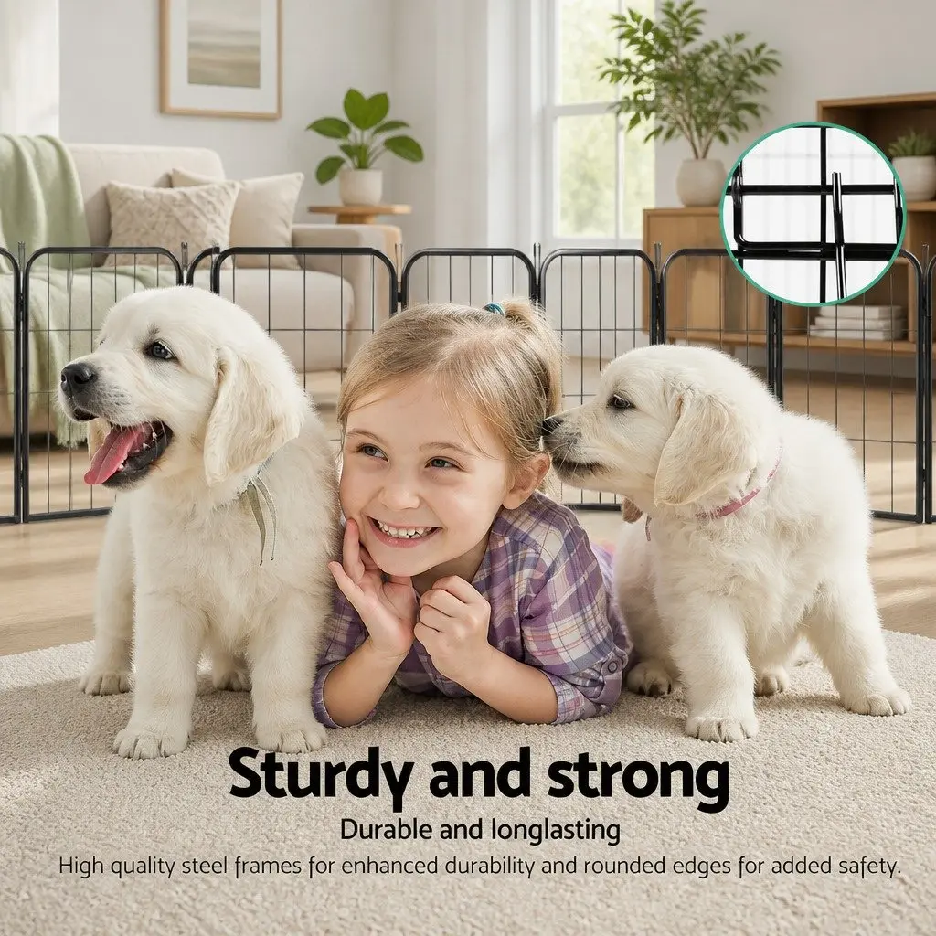 8 Panel Steel Pet Playpen 30 Inch Foldable Black Exercise Enclosure Indoor Outdoor