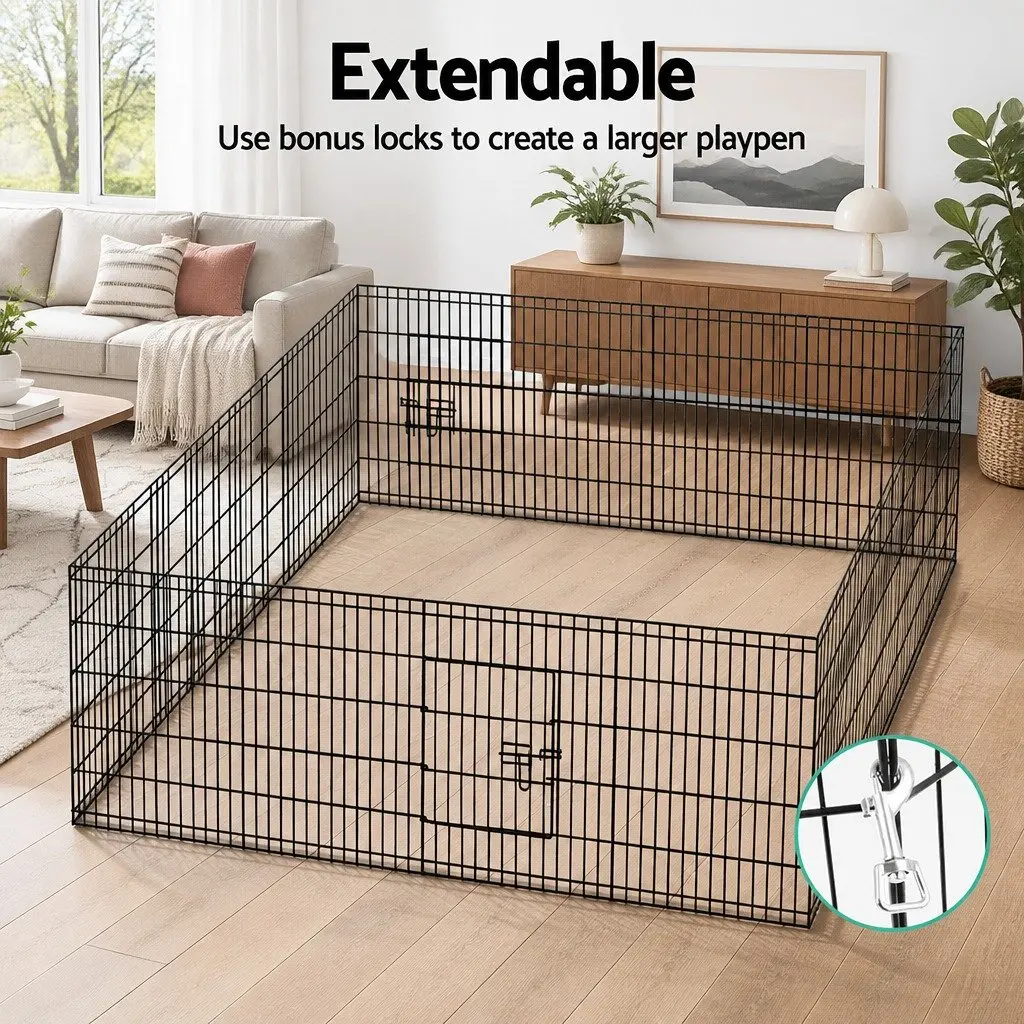8 Panel Steel Pet Playpen 30 Inch Foldable Black Exercise Enclosure Indoor Outdoor