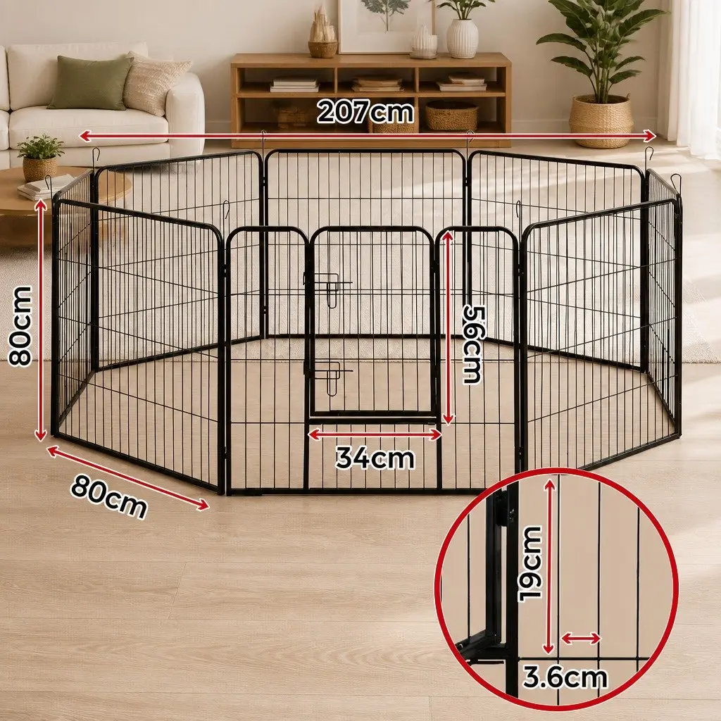 8 Panel Dog Playpen Foldable Powder Coated 80 x 80cm Black