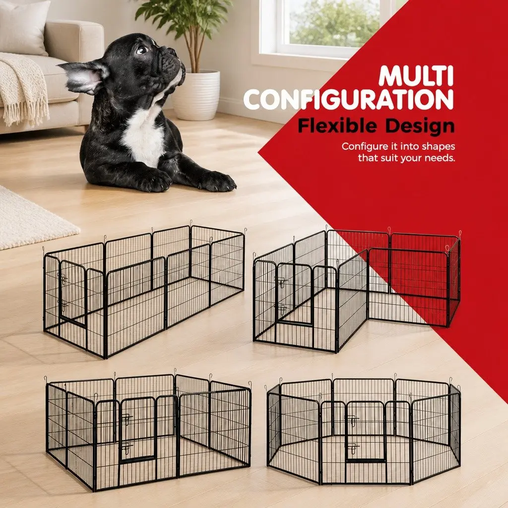 8 Panel Dog Playpen Foldable Powder Coated 80 x 80cm Black
