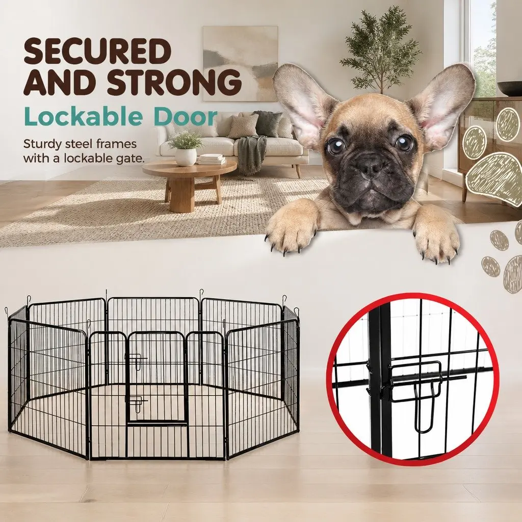 8 Panel Dog Playpen Foldable Powder Coated 80 x 80cm Black