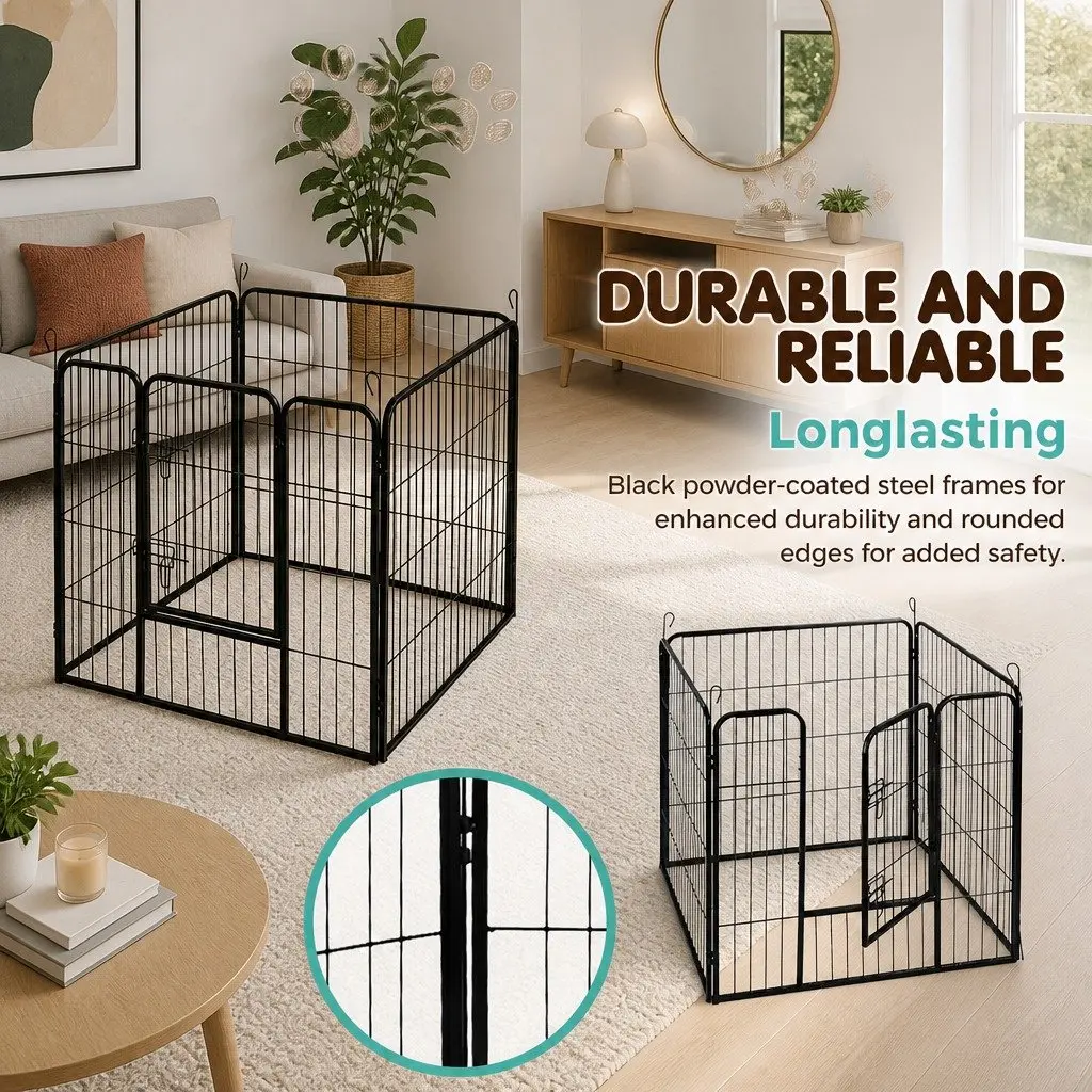 8 Panel Dog Playpen Foldable Powder Coated 80 x 80cm Black