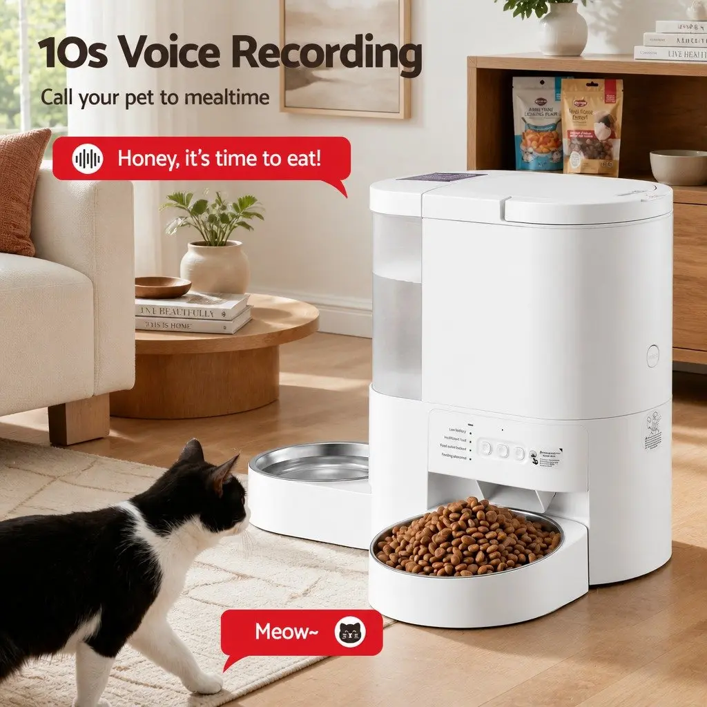 Automatic Pet Feeder Water Dispenser 4L White ABS Plastic 2-in-1 Smart WiFi App Control