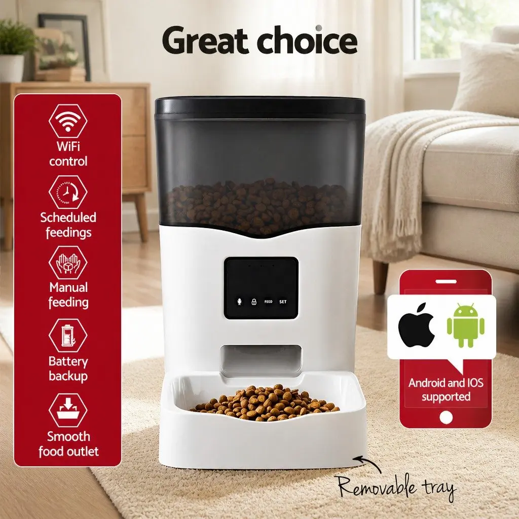 Automatic Pet Feeder WiFi Smart Dry Food Dispenser 3L ABS Plastic Black or Transparent
