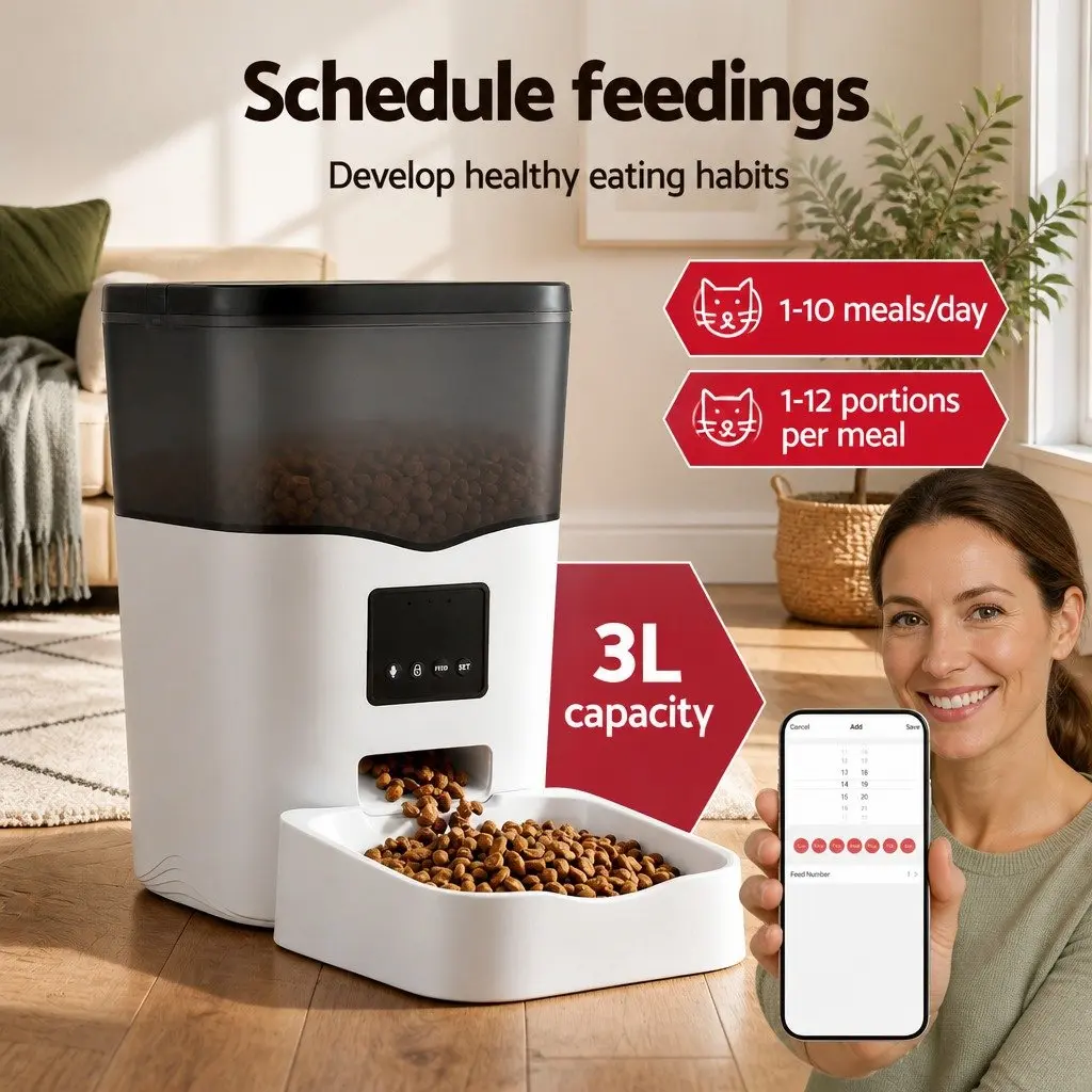 Automatic Pet Feeder WiFi Smart Dry Food Dispenser 3L ABS Plastic Black or Transparent