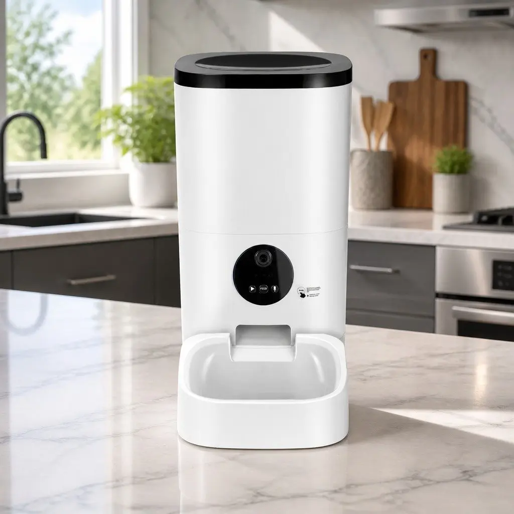 Automatic Pet Feeder WiFi 6L Smart Food Dispenser with Camera for Dogs and Cats White
